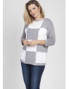 Prosty sweter w geometryczny wzór - szaro-biały