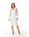 Elegancka sukienka midi z dekoltem V - biała