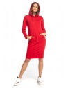 Dresowa sukienka midi z kapturem - czerwona