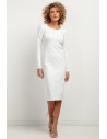 Prosta sukienka midi z długim rękawem - biała