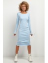 Prosta sukienka midi z długim rękawem - jasnoniebieska