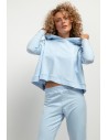 Krótka bluza damska z kapturem - jasnoniebieska