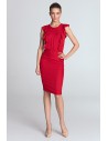 Ołówkowa sukienka z pionowymi falbanami - czerwona
