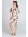 Elegancka ołówkowa sukienka midi - kwiaty-ecru