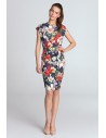 Elegancka ołówkowa sukienka midi - kwiaty-granatowa