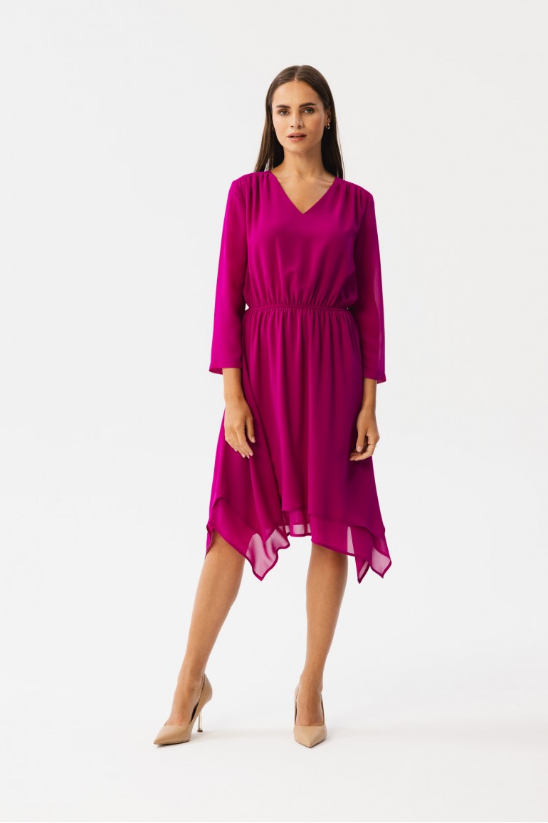 CM7635 Sukienka szyfonowa midi - rubinowa